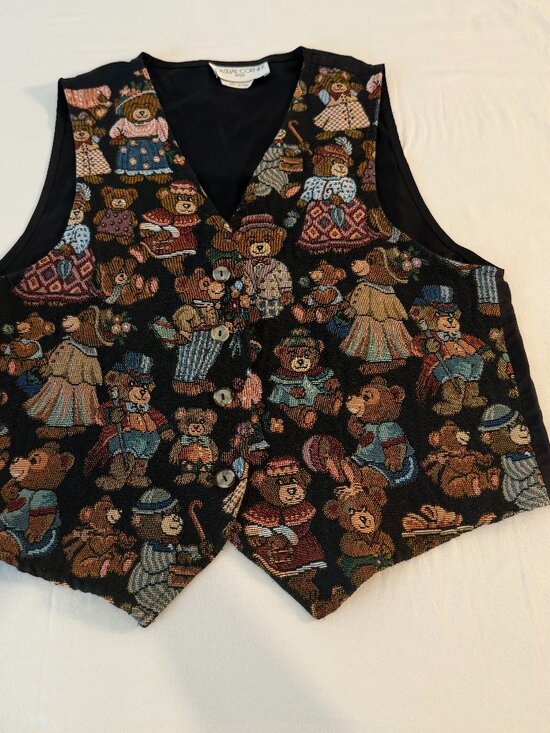 Casual Corner Jackets & Blazers - Casual Corner Teddy Bear Tapestry Vest Women's Large Cottagecore